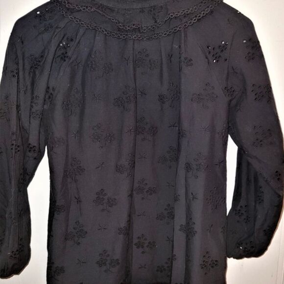 Jcrew not Factory Black cotton Button-front black eyelet peasant Lined Blouse S - Picture 3 of 7